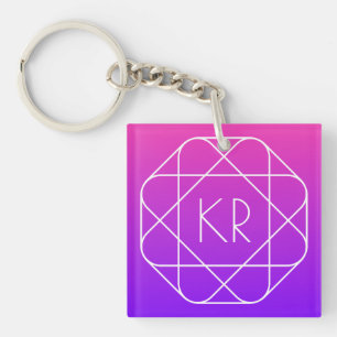 Porte-clefs Monogramme géométrique cool Magenta Violet Pourp
