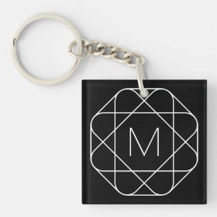 Porte-clefs Monogramme géométrique noir et blanc