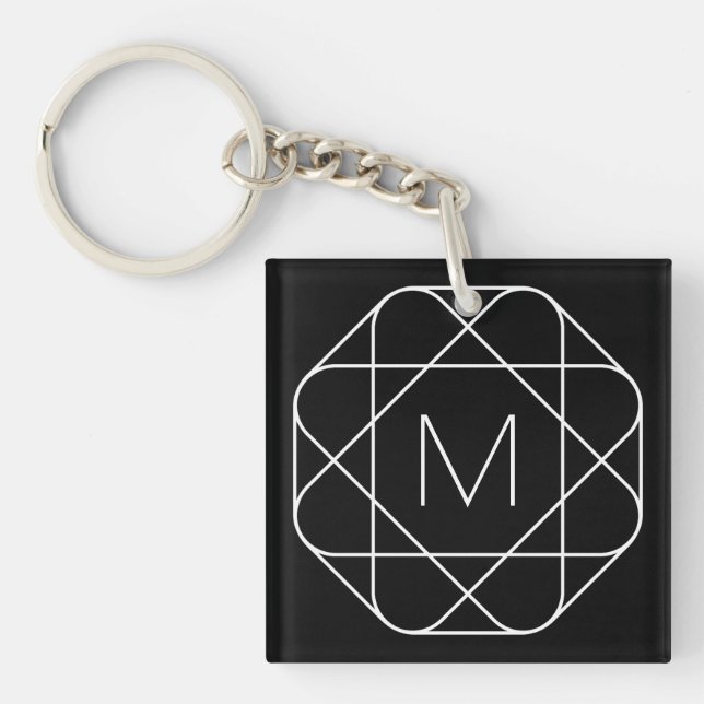 Porte-clefs Monogramme géométrique noir et blanc (Devant)