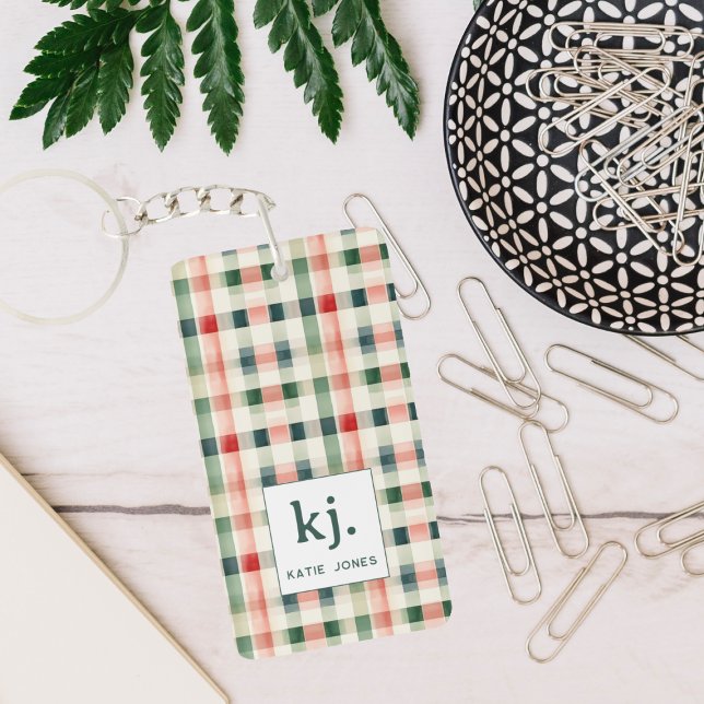 Porte-clefs Monogramme Gingham Émeraude Douce (Créateur téléchargé)