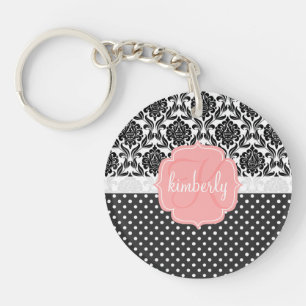 Porte-clefs Monogramme Girly élégant de rose noir et blanc de