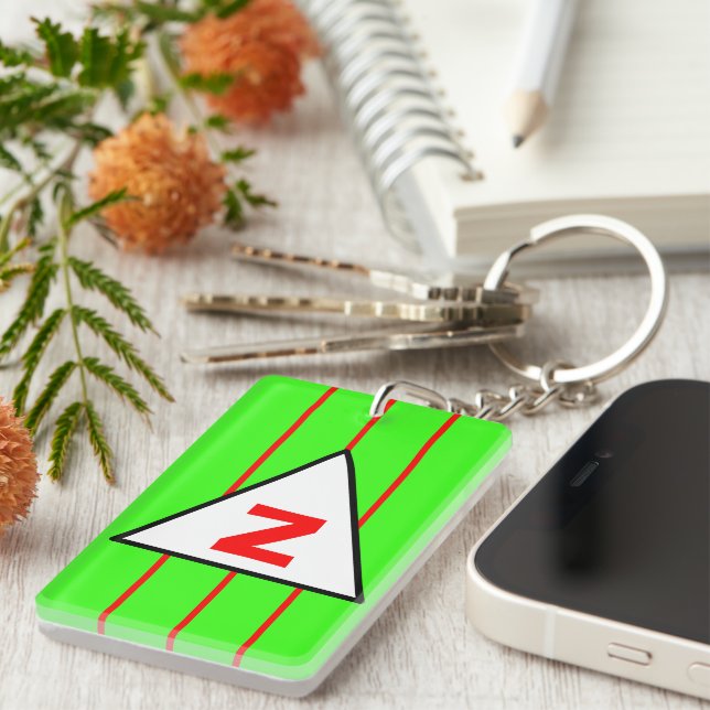 Porte-clefs Monogramme Green Red Stripes (Devant droit)