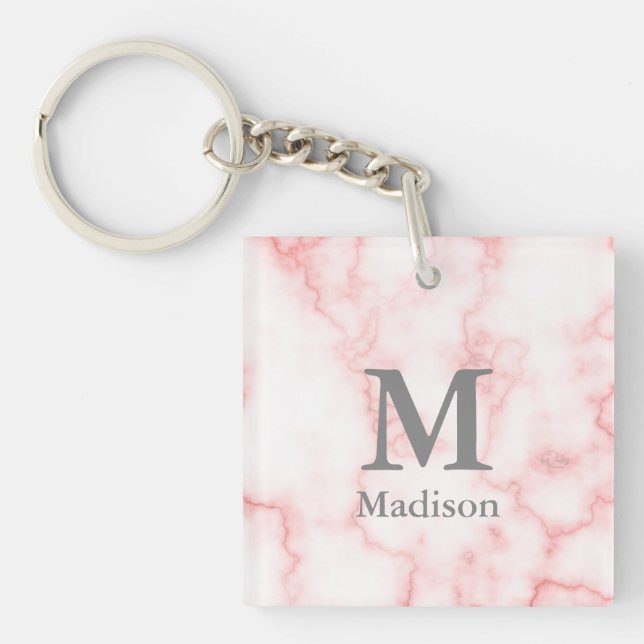 Porte-clefs Monogramme gris personnalisé et nom sur apparence  (Devant)