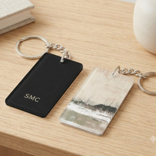 Porte-clefs Monogramme Initial Abstrait Moderne Tons Terre