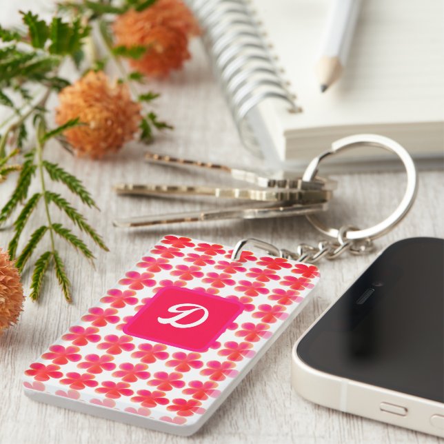 Porte-clefs monogramme initial botanique mignon floral personn (Devant droit)