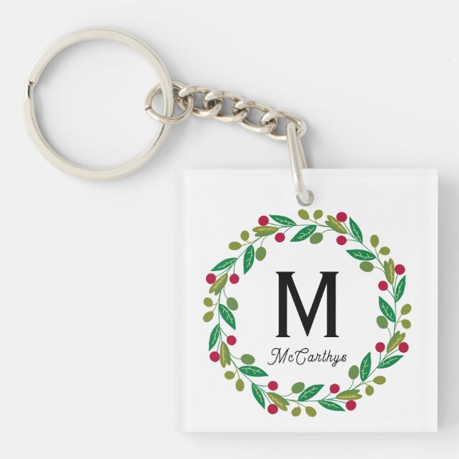 Porte-clefs Monogramme initial - couronne de Noël (Devant)