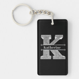 Porte-clefs Monogramme initial d'argent K personnalisé Votre n