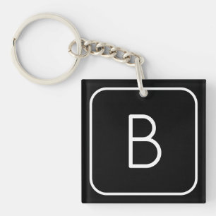 Porte-clefs Monogramme Initial De Style Moderne   Blanc & Noir