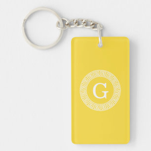 Porte-clefs Monogramme initial du cadre de ligne clé grecque a