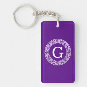 Porte-clefs Monogramme initial du cadre de ligne clé grecque v