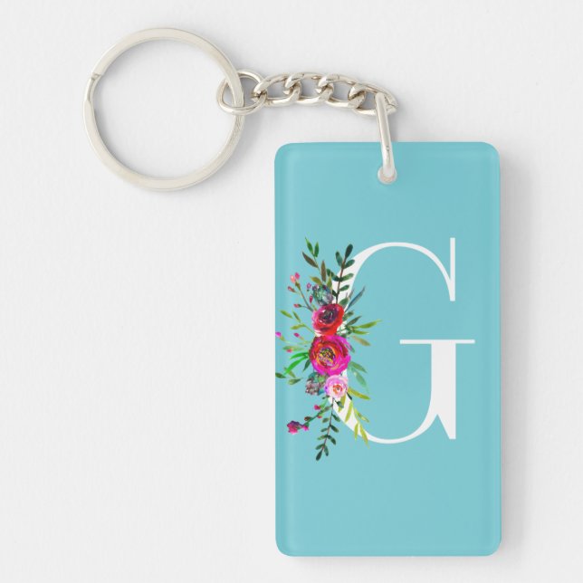 Porte-clefs Monogramme initial floral de lettre G couleur pers (Devant)