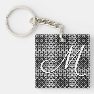 Porte-clefs Monogramme initial géométrique noir et blanc