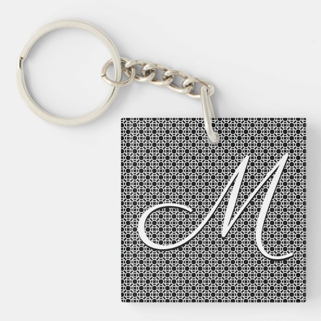 Porte-clefs Monogramme initial géométrique noir et blanc (Devant)