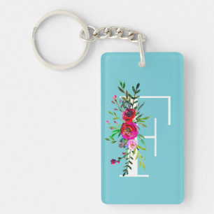 Porte-clefs Monogramme initial lettre F floral couleur personn