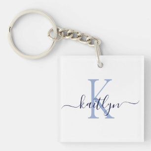 Porte-clefs Monogramme Initial Nom Bleu