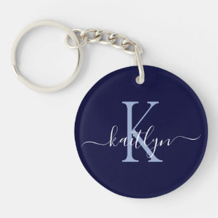 Porte-clefs Monogramme Initial Nom Bleu Marine