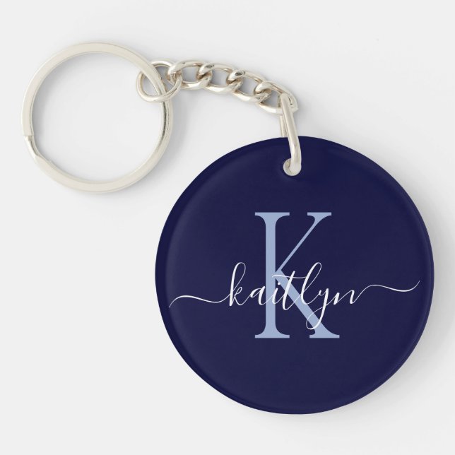 Porte-clefs Monogramme Initial Nom Bleu Marine (Devant)