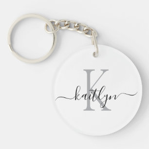 Porte-clefs Monogramme Initial Nom Gris Noir