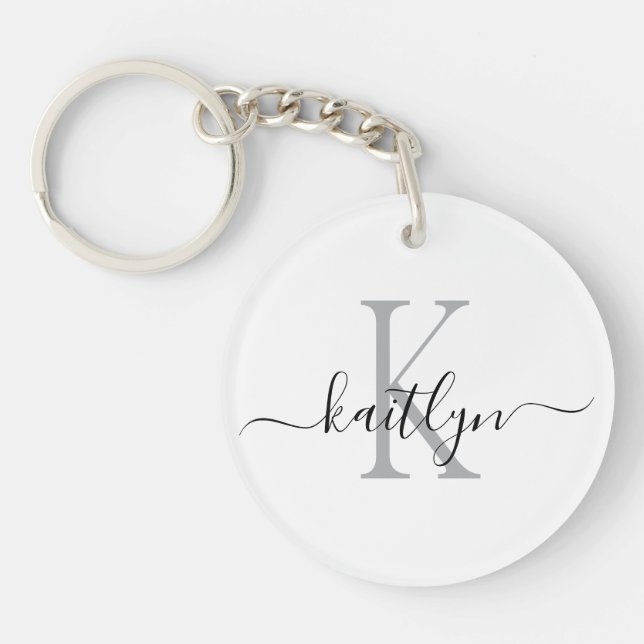 Porte-clefs Monogramme Initial Nom Gris Noir (Devant)