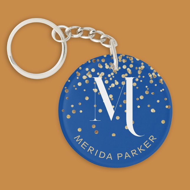 Porte-clefs Monogramme Initial Nom Moderne Bleu Blanc (Créateur téléchargé)