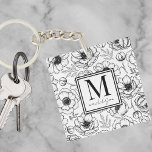 Porte-clefs Monogramme initial personnalisé élégant<br><div class="desc">Ajoutez une touche d'élégance à votre quotidien grâce à ce porte - clé élégant, doté d'un monogramme personnalisé et d'un nom encadré dans un détail carré chic. Le porte - clé présente un magnifique motif botanique floral rappelant le parfum français haut de gamme ou les marques de mode haut de...</div>