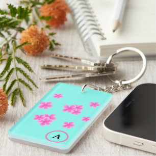 Porte-clefs monogramme initial rétro rose floral personnalisé