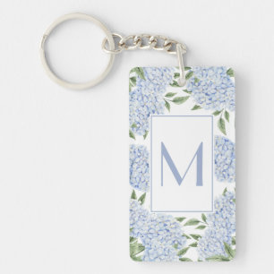 Porte-clefs Monogramme Initial Simple Hydrangea Bleue Personna