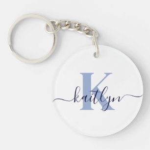 Porte-clefs Monogramme initiale bleue nominative