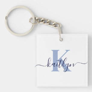 Porte-clefs Monogramme initiale bleue nominative