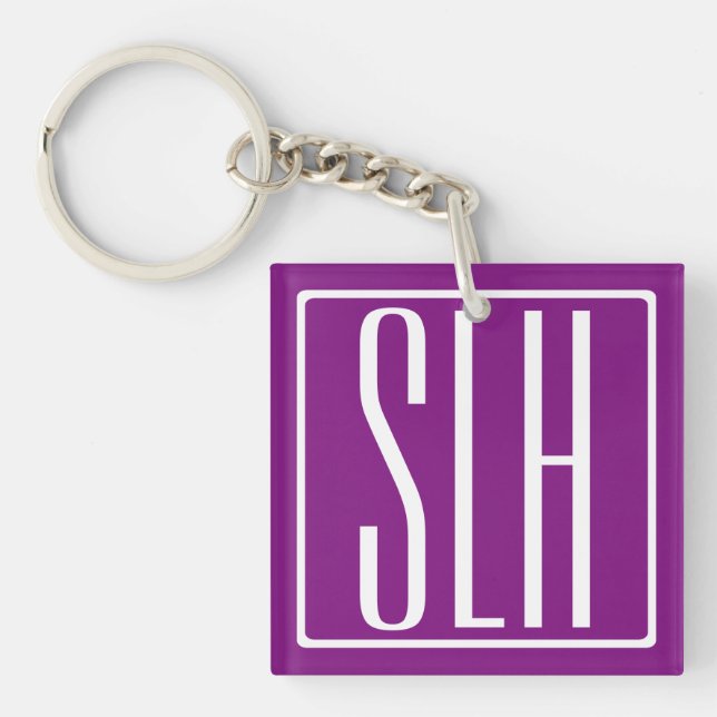 Porte-clefs Monogramme Initiales 3 Moderne Gras | Blanc & Viol (Devant)