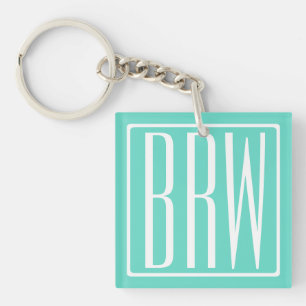 Porte-clefs Monogramme Initiales 3 Modernes Gras Blanc Sur A