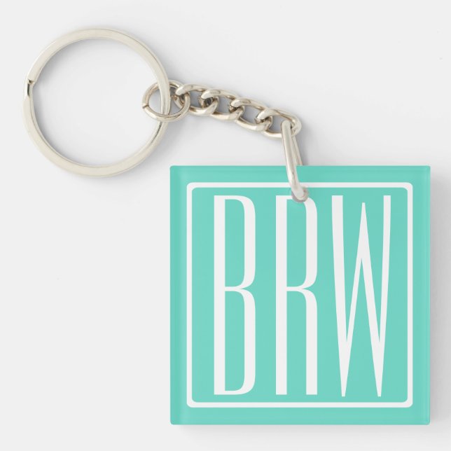 Porte-clefs Monogramme Initiales 3 Modernes Gras | Blanc Sur A (Devant)