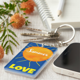 Porte-clefs Monogramme Jaune Orange Soleil Été Amour