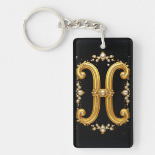 Porte-clefs Monogramme lettre H en or avec diamants et perles