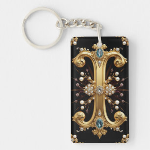 Porte-clefs Monogramme Lettre I Or Avec Diamants et Perles