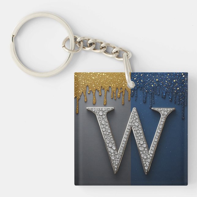 Porte-clefs Monogramme Lettre W Avec Diamants Perles (Devant)