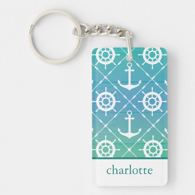 Porte-clefs Monogramme marin turquoise (Devant)