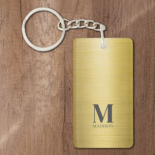Porte-clefs Monogramme métallique brossé d'or