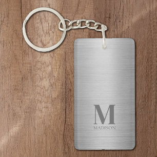 Porte-clefs Monogramme métallique gris argenté