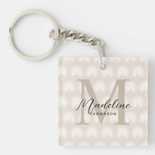 Porte-clefs Monogramme minimaliste Chic Beige Anahaw Feuille d
