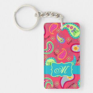 Porte-clefs Monogramme moderne de motif de Paisley de