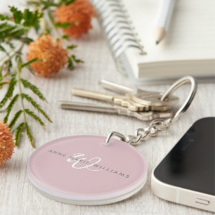 Porte-clefs Monogramme moderne écriture blanche lilas poussiér