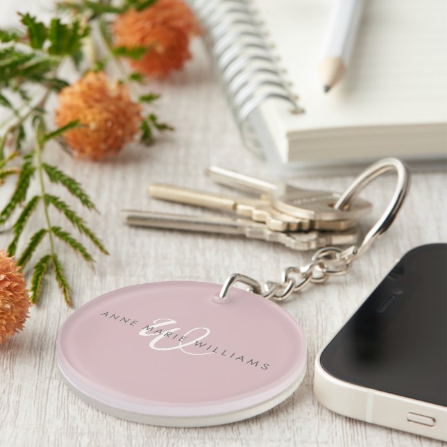 Porte-clefs Monogramme moderne écriture blanche lilas poussiér (Devant droit)