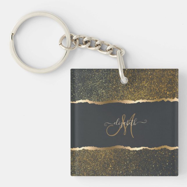 Porte-clefs Monogramme moderne Elegant Gold Touch (Devant)