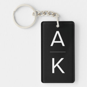 Porte-clefs monogramme moderne et moderne noir et blanc person