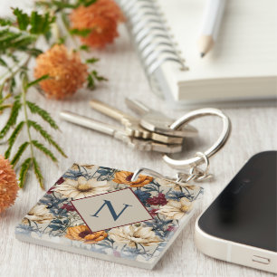 Porte-clefs Monogramme Moderne Floral Personnalisé