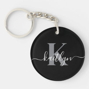 Porte-clefs Monogramme moderne gris noir script