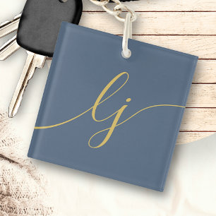 Porte-clefs Monogramme Moderne Minimal Élégant Marine Script o