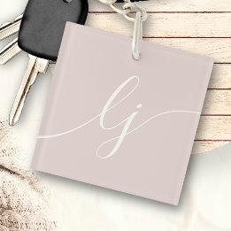 Porte-clefs Monogramme Moderne Minimal Élégant Script d'ivoire