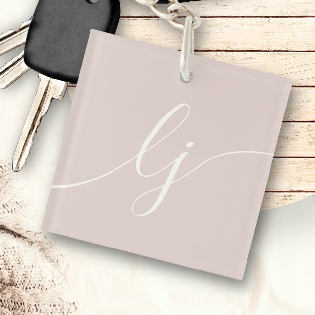 Porte-clefs Monogramme Moderne Minimal Élégant Script d'ivoire (Créateur téléchargé)
